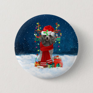 Poodle dog with Christmas gifts 6 Cm Round Badge