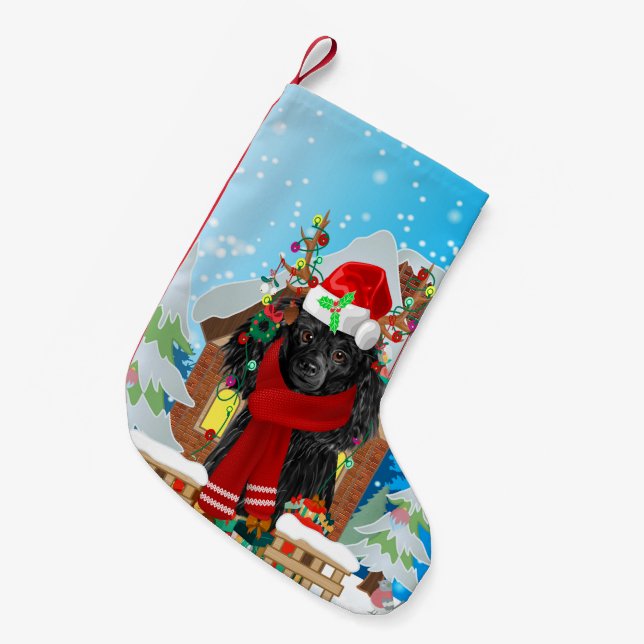 Poodle dog with Christmas gifts Small Christmas Stocking (Front (Hanging))