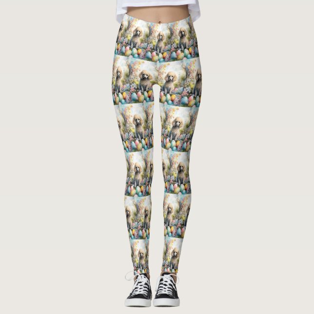 Poodle Dog with Easter Eggs Holiday Leggings (Front)