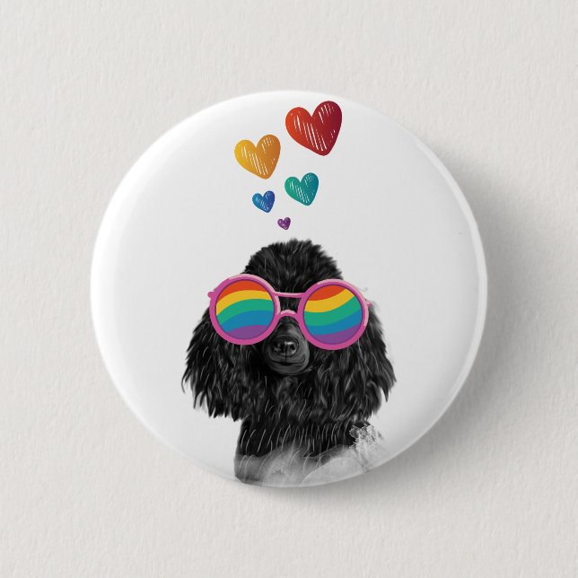 Poodle Dog with Hearts Valentine's Day  6 Cm Round Badge (Front)