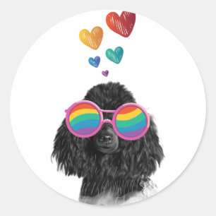 Poodle Dog with Hearts Valentine's Day  Classic Round Sticker