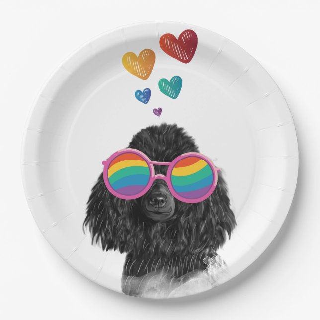 Poodle Dog with Hearts Valentine's Day Paper Plate (Front)