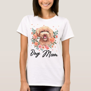 Poodle Dog Womens Cute Poodle Mum Flower Dog Lover T-Shirt