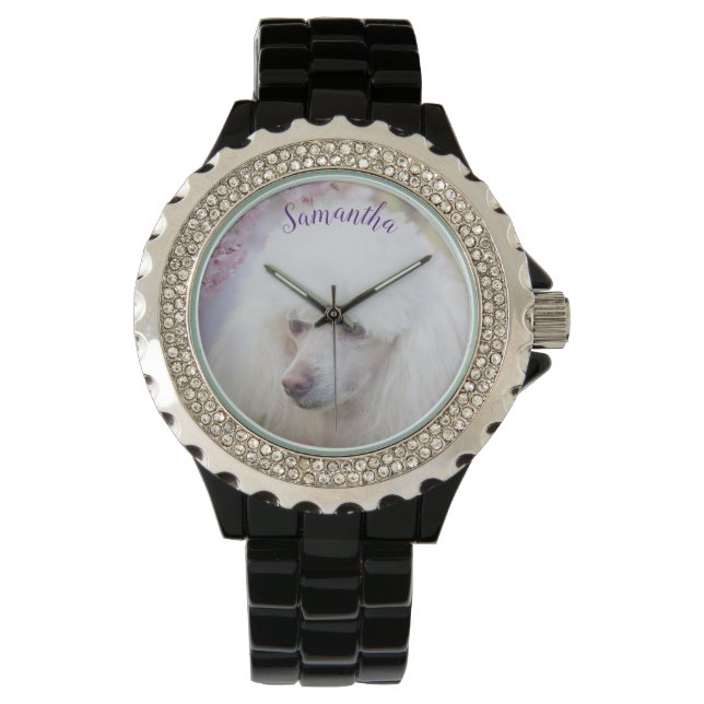 Poodle dog women's rhinestone watch (Front)