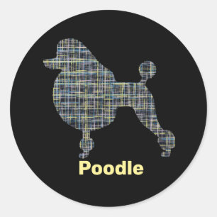 Poodle Dog Yellow & Blue Grid Classic Round Sticker