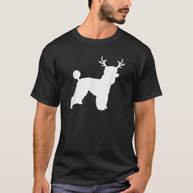 Poodle Dogs Christmas Costume Reindeer Antlers  T-Shirt (Front)