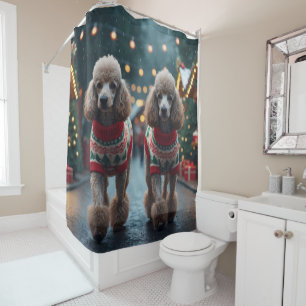 Poodle Dogs Christmas Snow Holiday  Shower Curtain