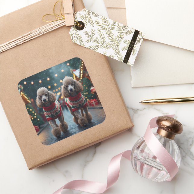 Poodle Dogs Christmas Snow Holiday  Square Sticker (Gifting)