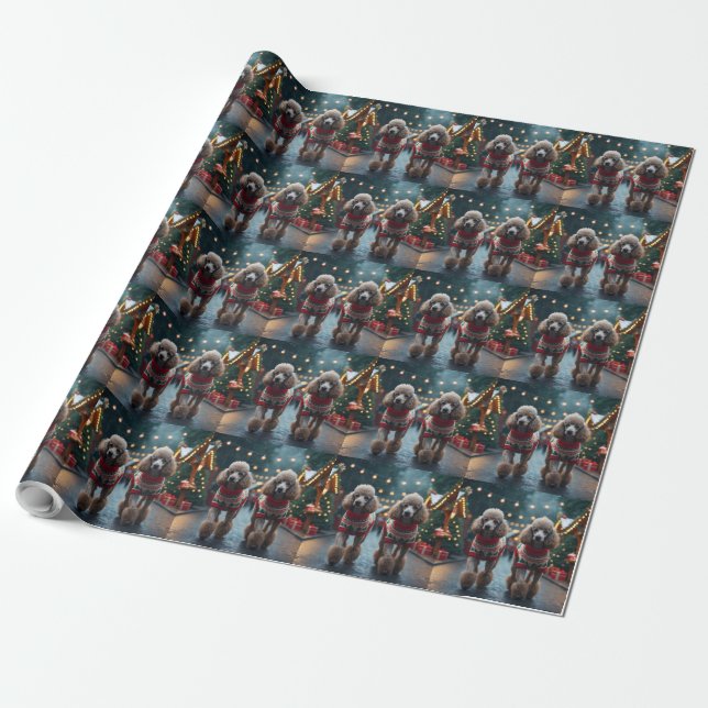 Poodle Dogs Christmas Snow Holiday  Wrapping Paper (Unrolled)