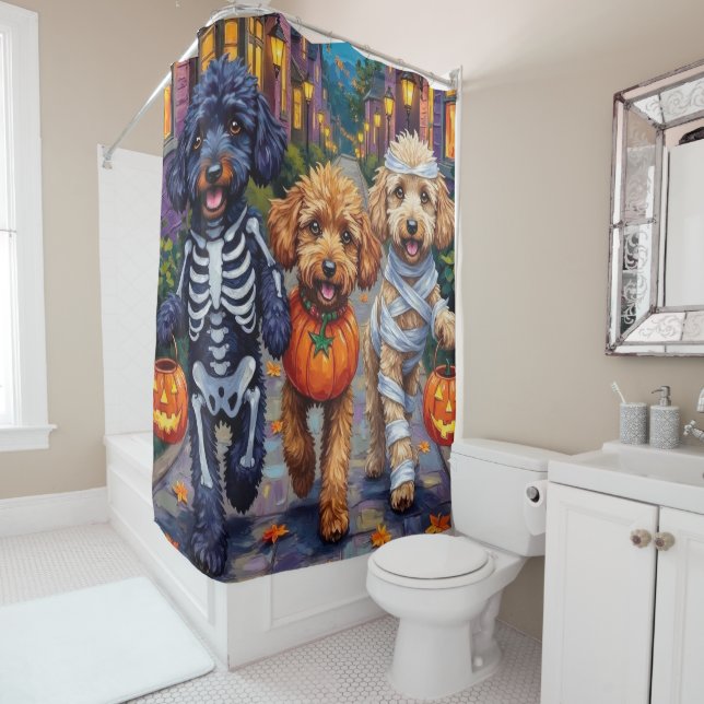 Poodle Dogs Trick-or-Treating Halloween Costumes Shower Curtain (In Situ)