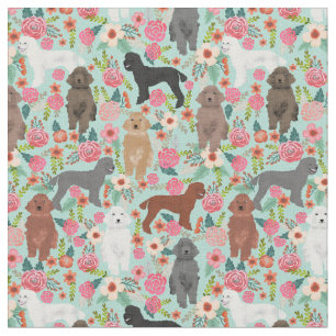 poodle dogs vintage florals mint fabric