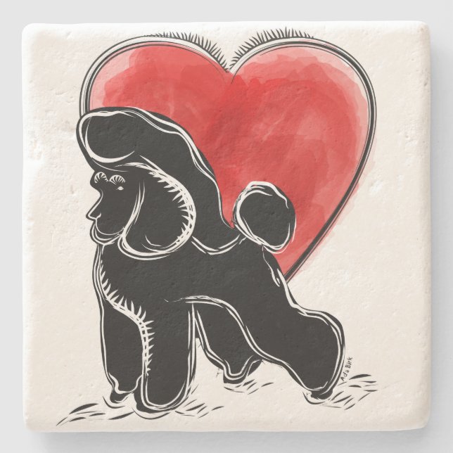 Poodle Drawing Stone Coaster (Front)