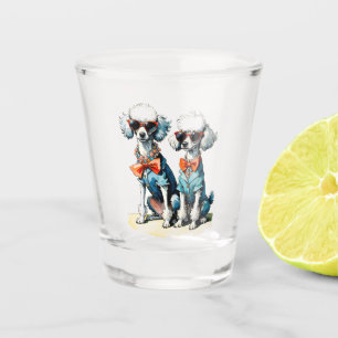 Poodle Duo with Sunglasses & Gemstone Collars Shot Glass