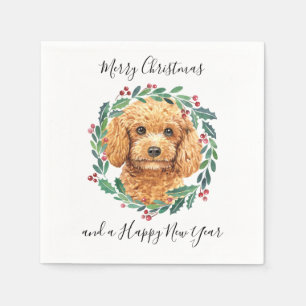 Poodle Elegant Dog Wreath Merry Christmas Napkin