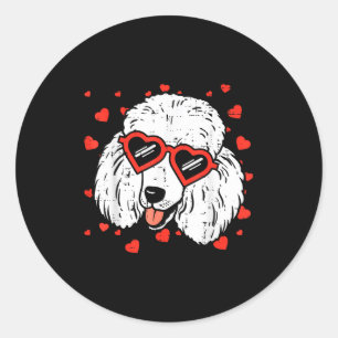 Poodle Face Heart Gles Cute Valentines Day Dog Lov Classic Round Sticker