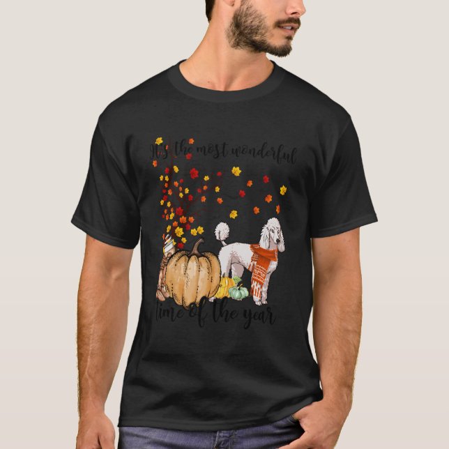 Poodle Fall Pumpkins Autumn Leaf Tree T-Shirt (Front)