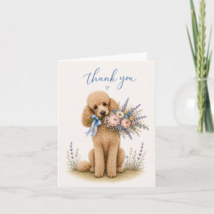 Poodle Flower Bouquet Thank You Card