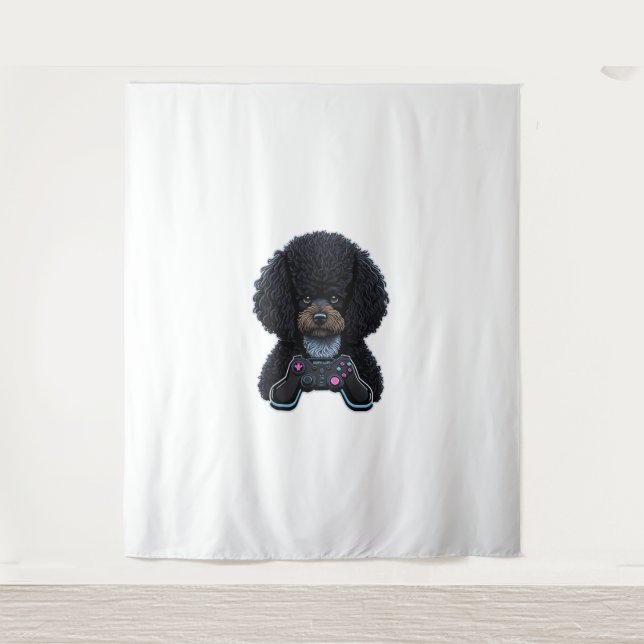 Poodle Gamer With Joystick  Tapestry (Front)