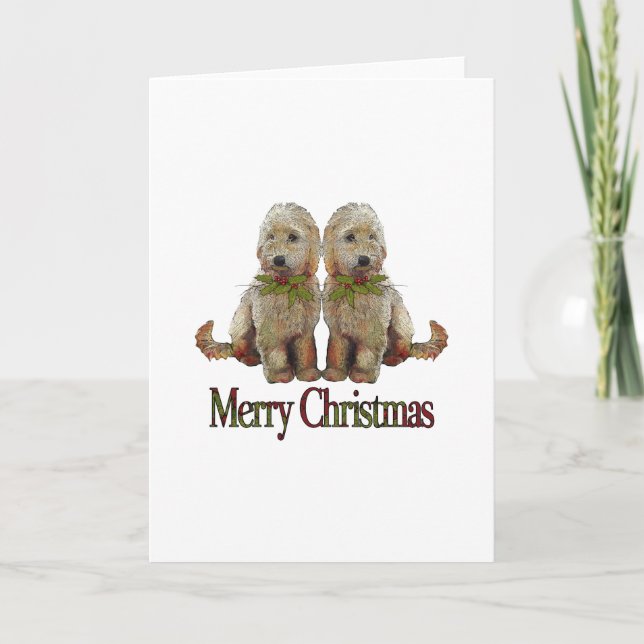 Poodle, Golden Doodle Couple Christmas: Art Holiday Card (Front)