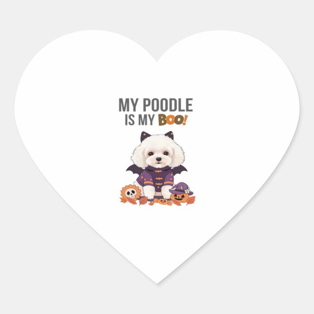 Poodle Halloween Costume  My Poodle is My Boo Dog  Heart Sticker (Front)