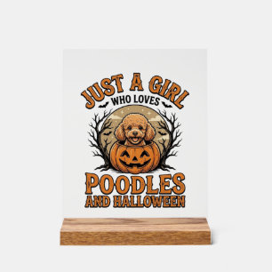 Poodle Halloween Girl Vintage Pumpkin Dog Shirt De Acrylic Sign