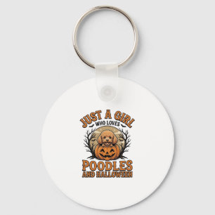 Poodle Halloween Girl Vintage Pumpkin Dog Shirt De Key Ring