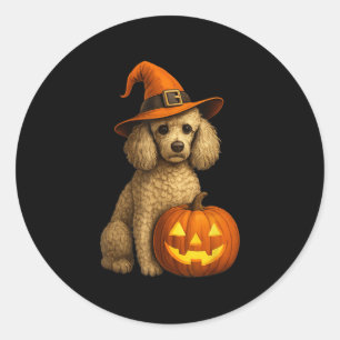 Poodle Halloween Pumpkin Witch Hat Dog Art Family Classic Round Sticker