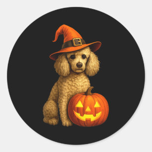 Poodle Halloween Pumpkin Witch Hat Dog Art Family  Classic Round Sticker