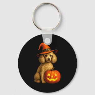 Poodle Halloween Pumpkin Witch Hat Dog Art Family Key Ring
