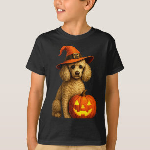 Poodle Halloween Pumpkin Witch Hat Dog Art Family T-Shirt
