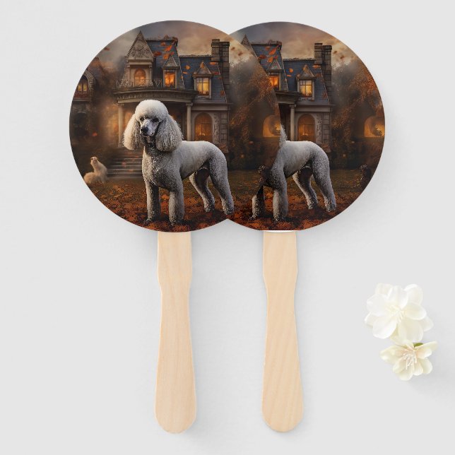 Poodle Halloween Scary Hand Fan (Front and Back)