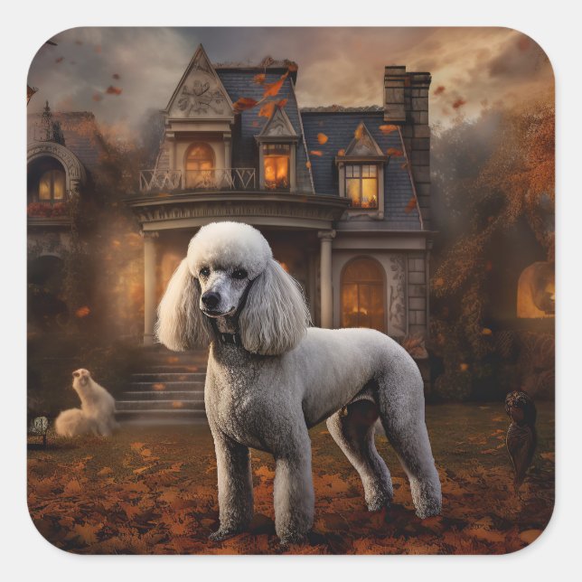 Poodle Halloween Scary Square Sticker (Front)