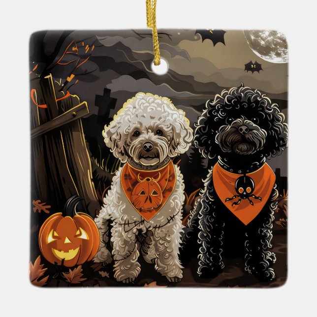 Poodle Halloween Spooky Ceramic Ornament (Front)