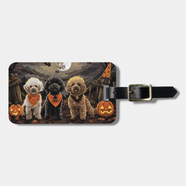 Poodle Halloween Spooky Luggage Tag (Front Horizontal)