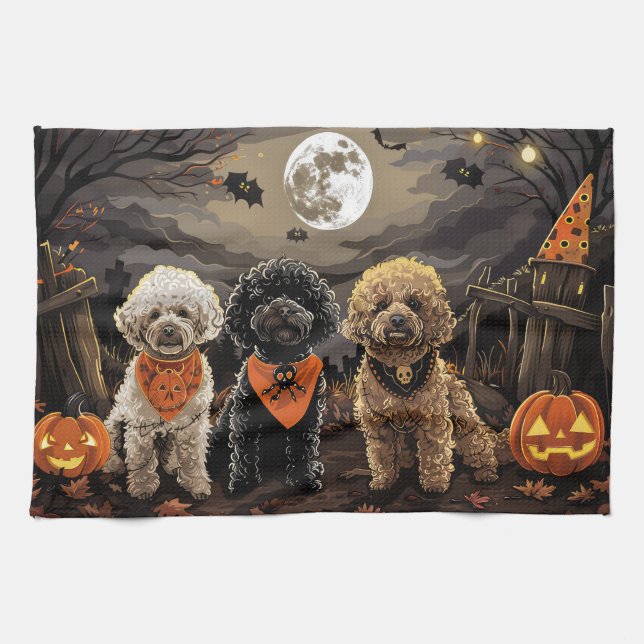 Poodle Halloween Spooky Tea Towel (Horizontal)
