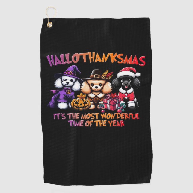 Poodle Halloween Thanksgiving Christmas Classic T- Golf Towel (Front)