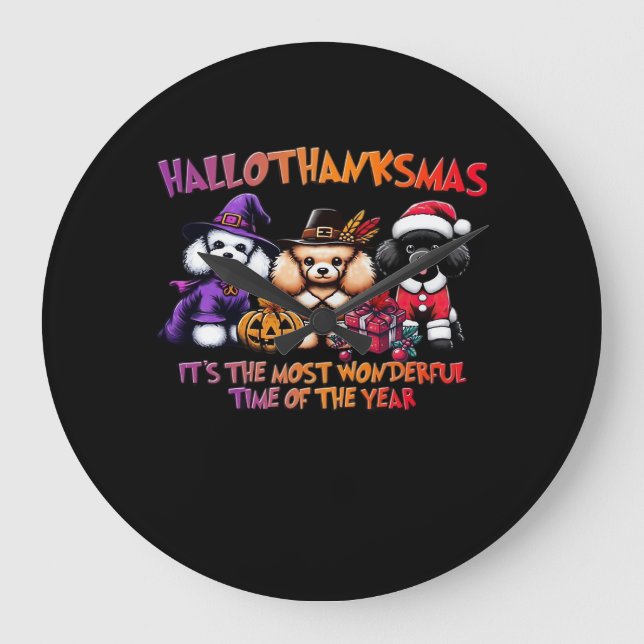 Poodle Halloween Thanksgiving Christmas Classic T- Large Clock (Front)