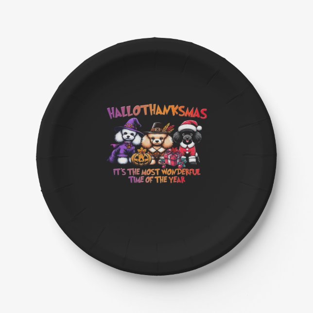 Poodle Halloween Thanksgiving Christmas Classic T- Paper Plate (Front)