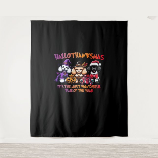 Poodle Halloween Thanksgiving Christmas Classic T- Tapestry (Front)