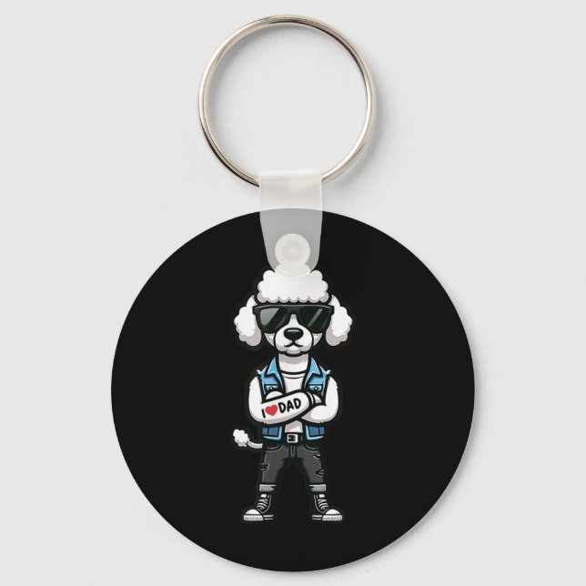 Poodle I Love Dad Funny Dog Tattoo  Key Ring (Front)