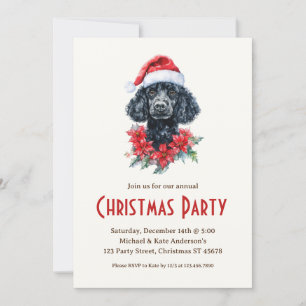 Poodle in a Santa Hat Black Dog Christmas Party Invitation