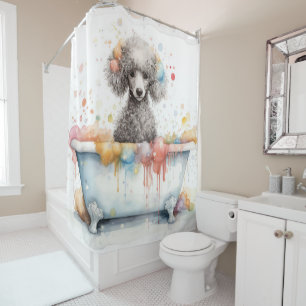 Poodle In Bathtub Watercolor Dog Art  Shower Curtain