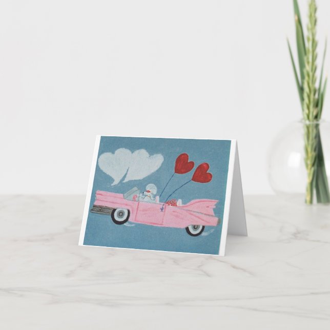 Poodle in Pink Convertible Invitation (Front)