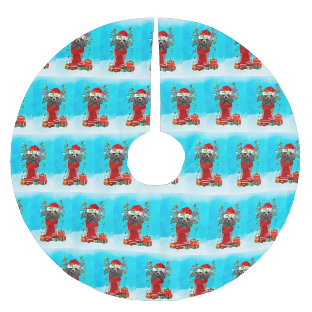 Poodle in snow with Christmas gifts  Brushed Polyester Tree Skirt (Front)