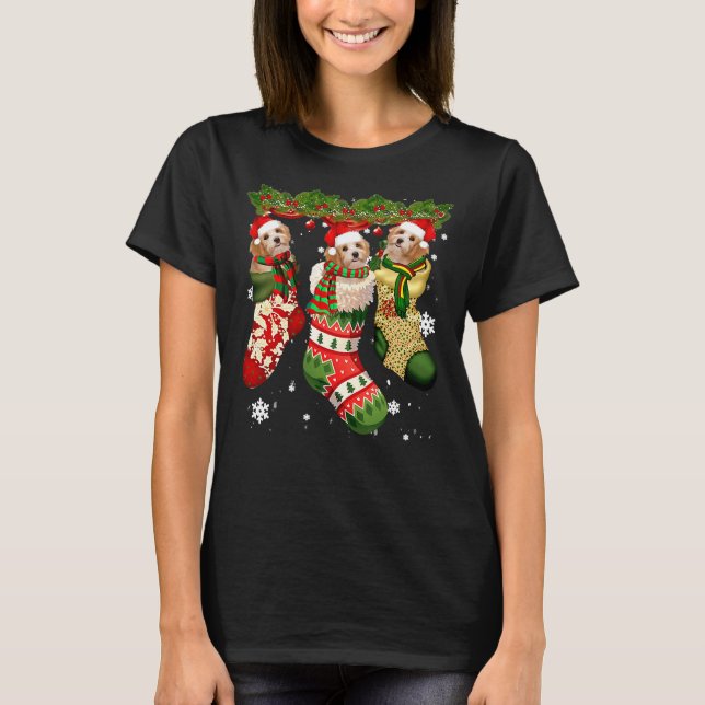 Poodle In Sock Christmas Santa Hat T-Shirt (Front)