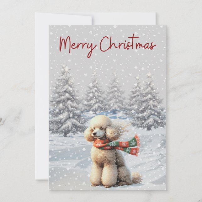 Poodle in the Snow Christmas card (Front)