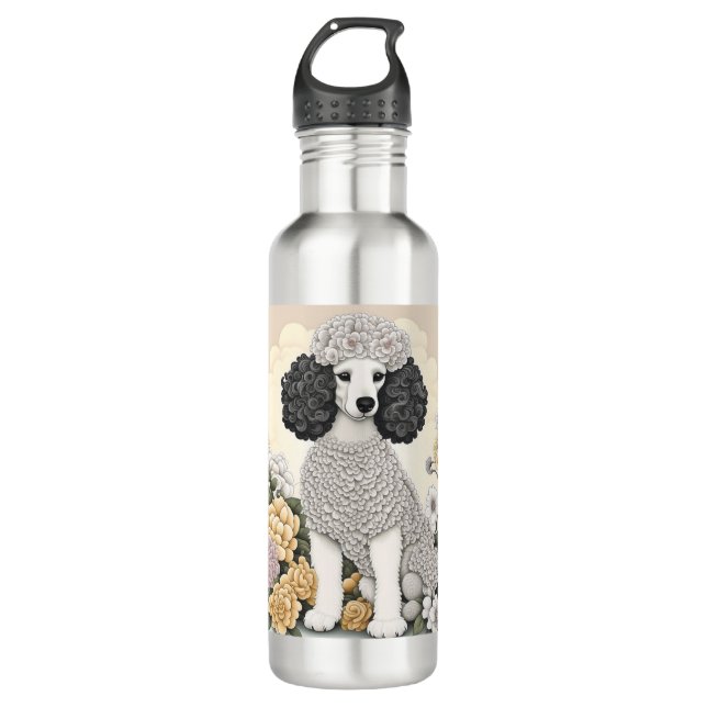 Poodle in Whimsical Flowers  710 Ml Water Bottle (Front)