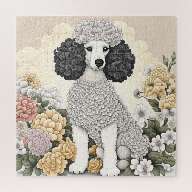 Poodle in Whimsical Flowers  Jigsaw Puzzle (Vertical)