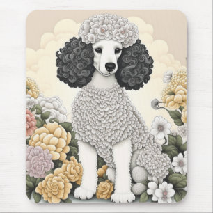 Poodle in Whimsical Flowers  Mouse Mat