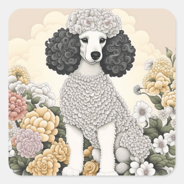 Poodle in Whimsical Flowers   Square Sticker (Front)